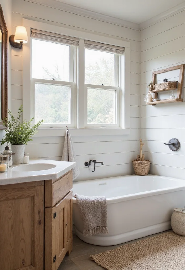 15 Farmhouse Bathroom Ideas With Warm Rustic Charm 6. Shiplap Walls