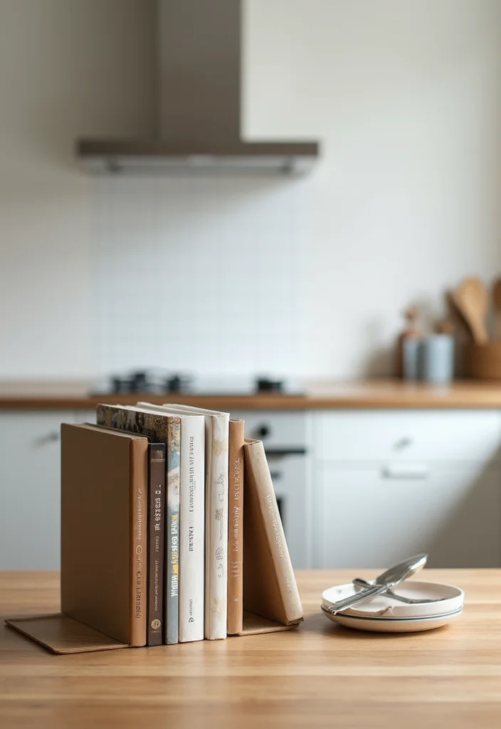 15 Kitchen Counter Decor Ideas for Simple Polished Looks 13. Functional Bookends for Cookbooks
