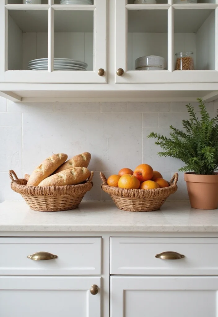 15 Kitchen Counter Decor Ideas for Simple Polished Looks 14. Smart Use of Baskets