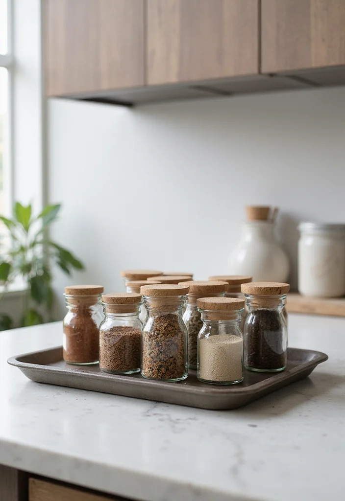 15 Kitchen Counter Decor Ideas for Simple Polished Looks 2. Minimalist Spice Rack
