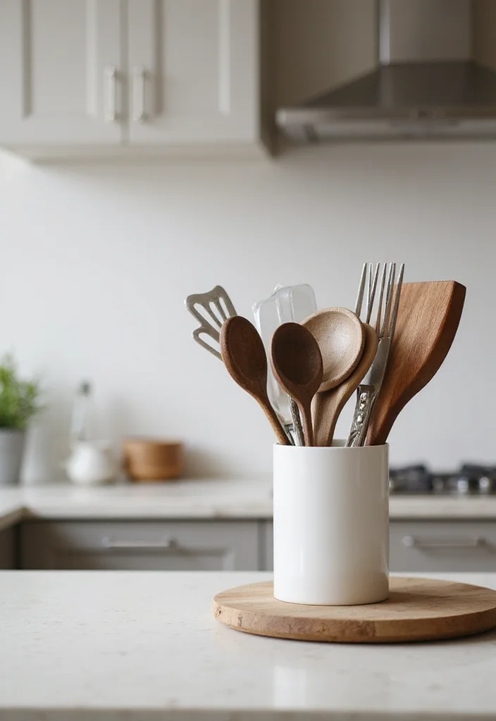 15 Kitchen Counter Decor Ideas for Simple Polished Looks 4. Stylish Kitchen Utensils Holder