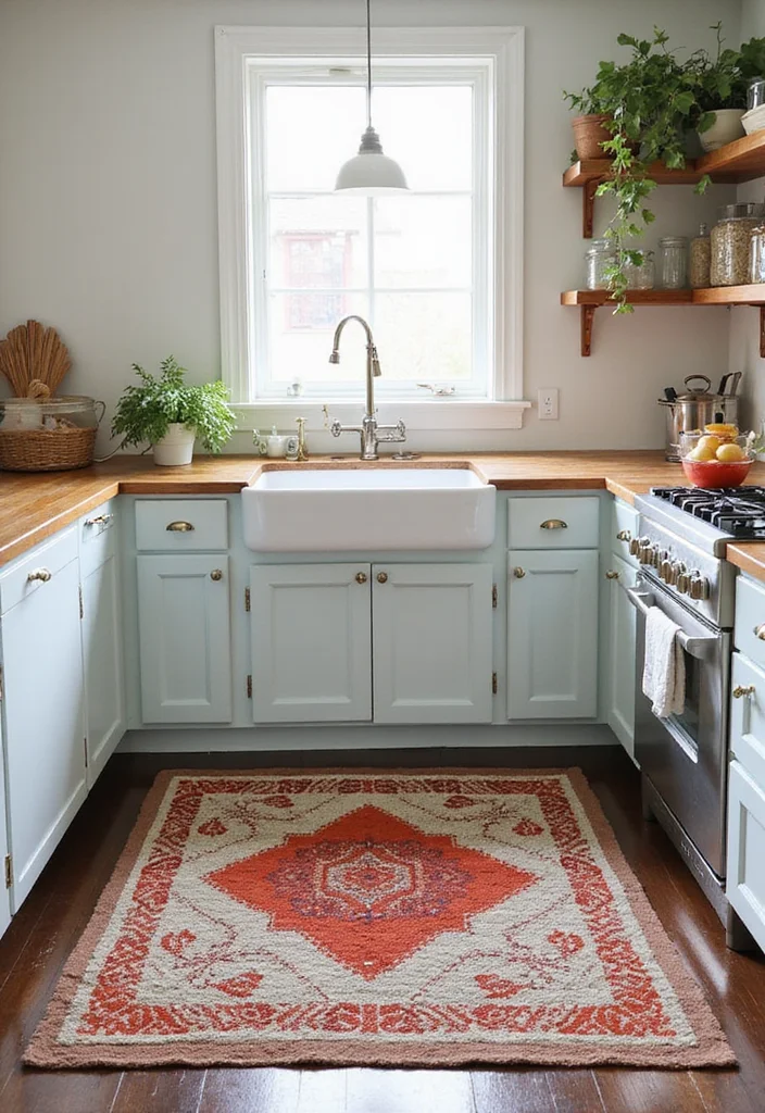 15 Kitchen Rug Ideas for Soft Texture and Added Warmth 11. Kitchen Mats with a Purpose