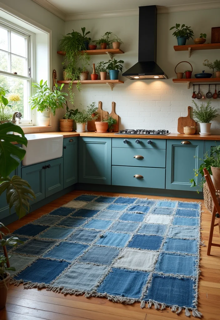 15 Kitchen Rug Ideas for Soft Texture and Added Warmth 2. Recycled Denim Delight
