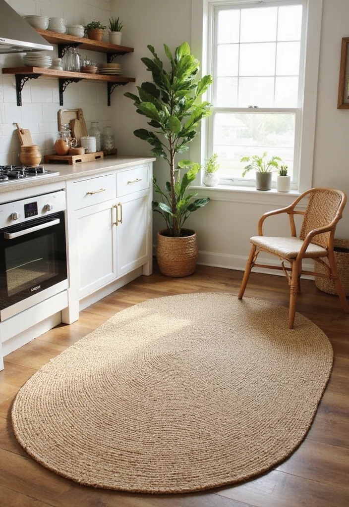 15 Kitchen Rug Ideas for Soft Texture and Added Warmth 4. Natural Fiber Flare