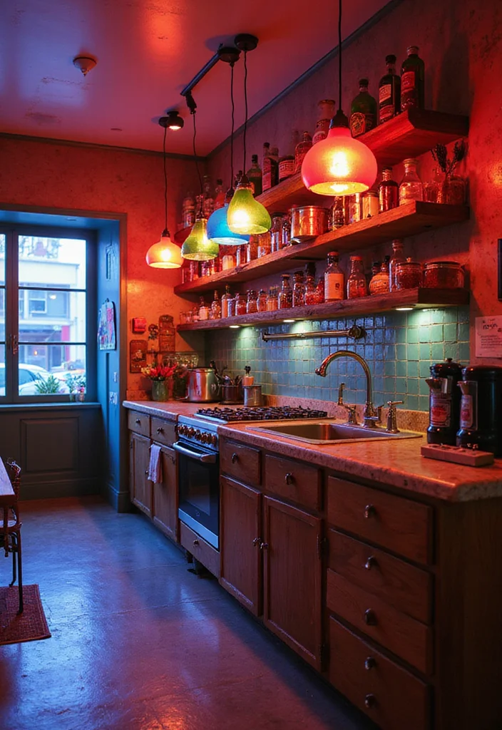 16 Kitchen Lighting Ideas for Brighter More Inviting Spaces 10. Colorful Fixtures for a Pop of Fun