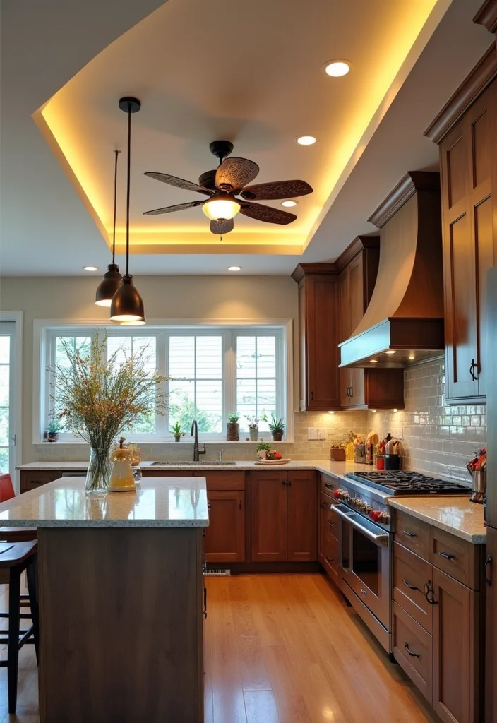 16 Kitchen Lighting Ideas for Brighter More Inviting Spaces 12. Decorative Ceiling Fans with Lights