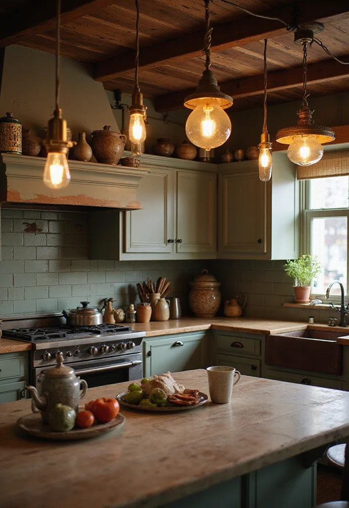 16 Kitchen Lighting Ideas for Brighter More Inviting Spaces 4. Vintage Fixtures for Timeless Charm