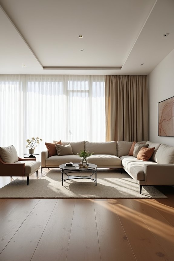 floating sofa defines seating area