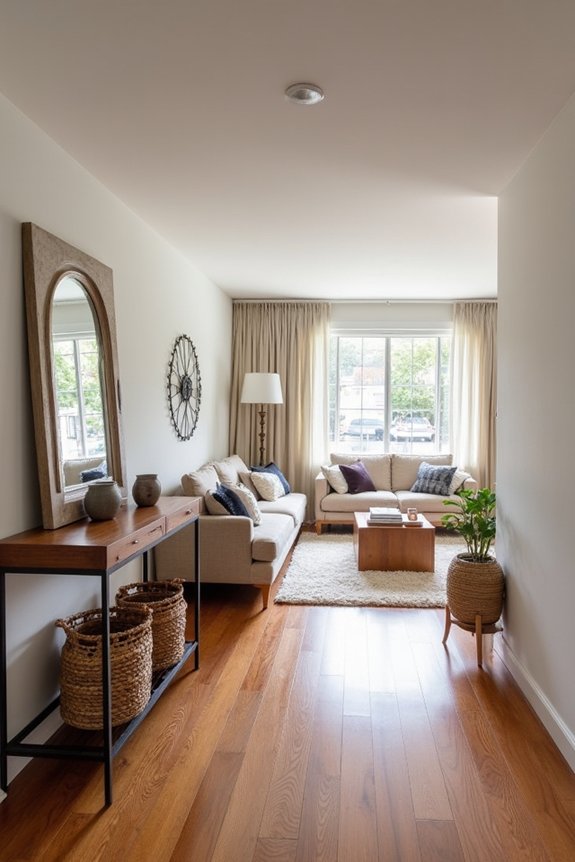 How to Create a Foyer in an Open Living Room 3 multifunctional foyer with mirrors