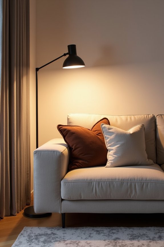 tall lamp behind sofa for balanced illumination